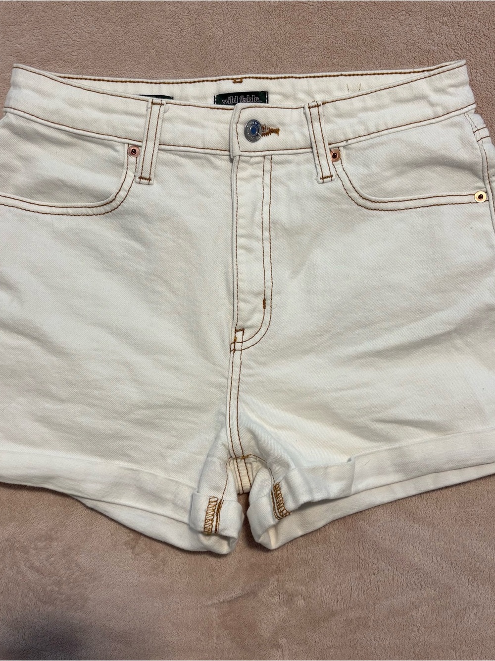 White High-Rise Denim Shorts